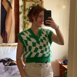 Lisa Says Gah checkered sweater vest